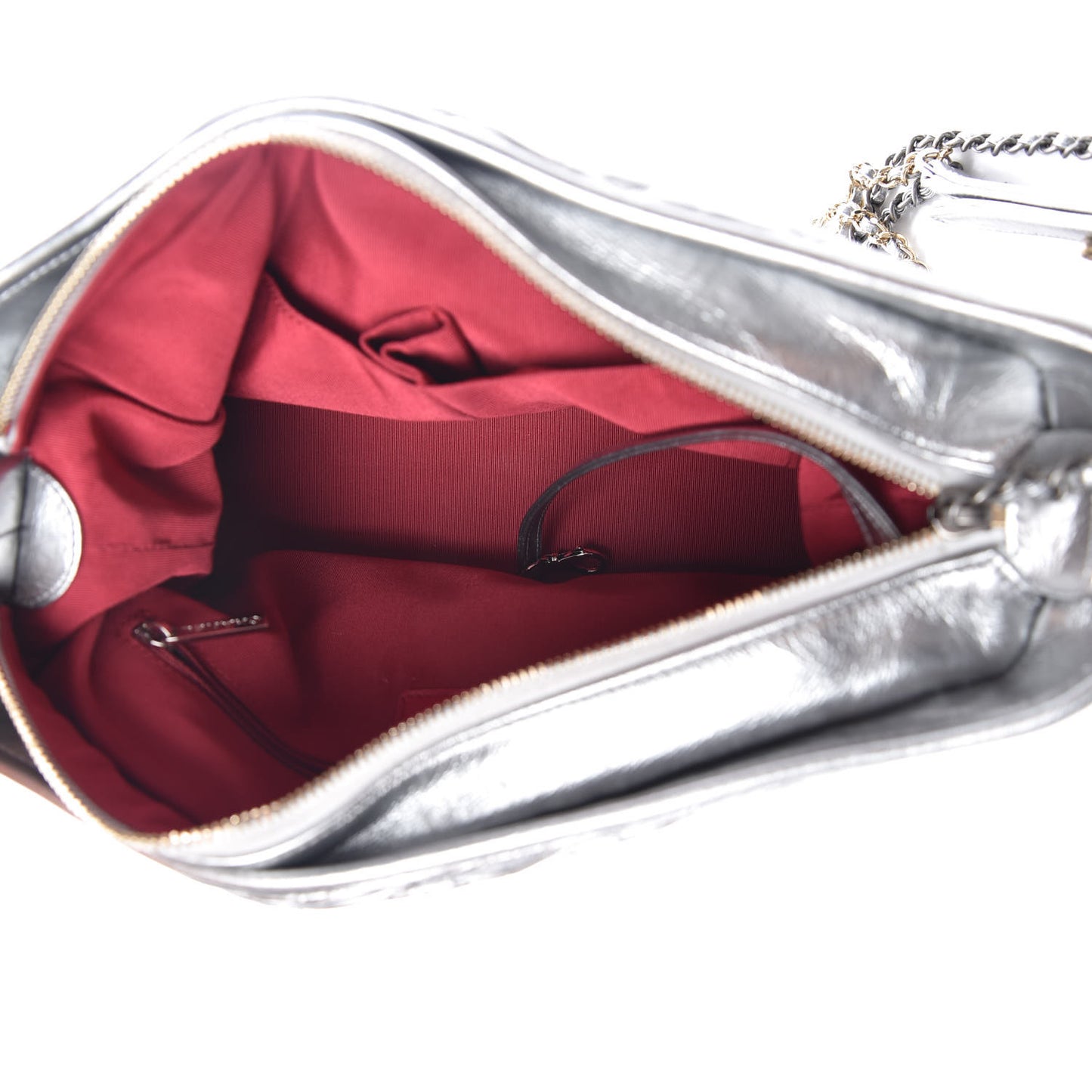 Metallic Lambskin Calfskin Quilted Medium Gabrielle Hobo Silver