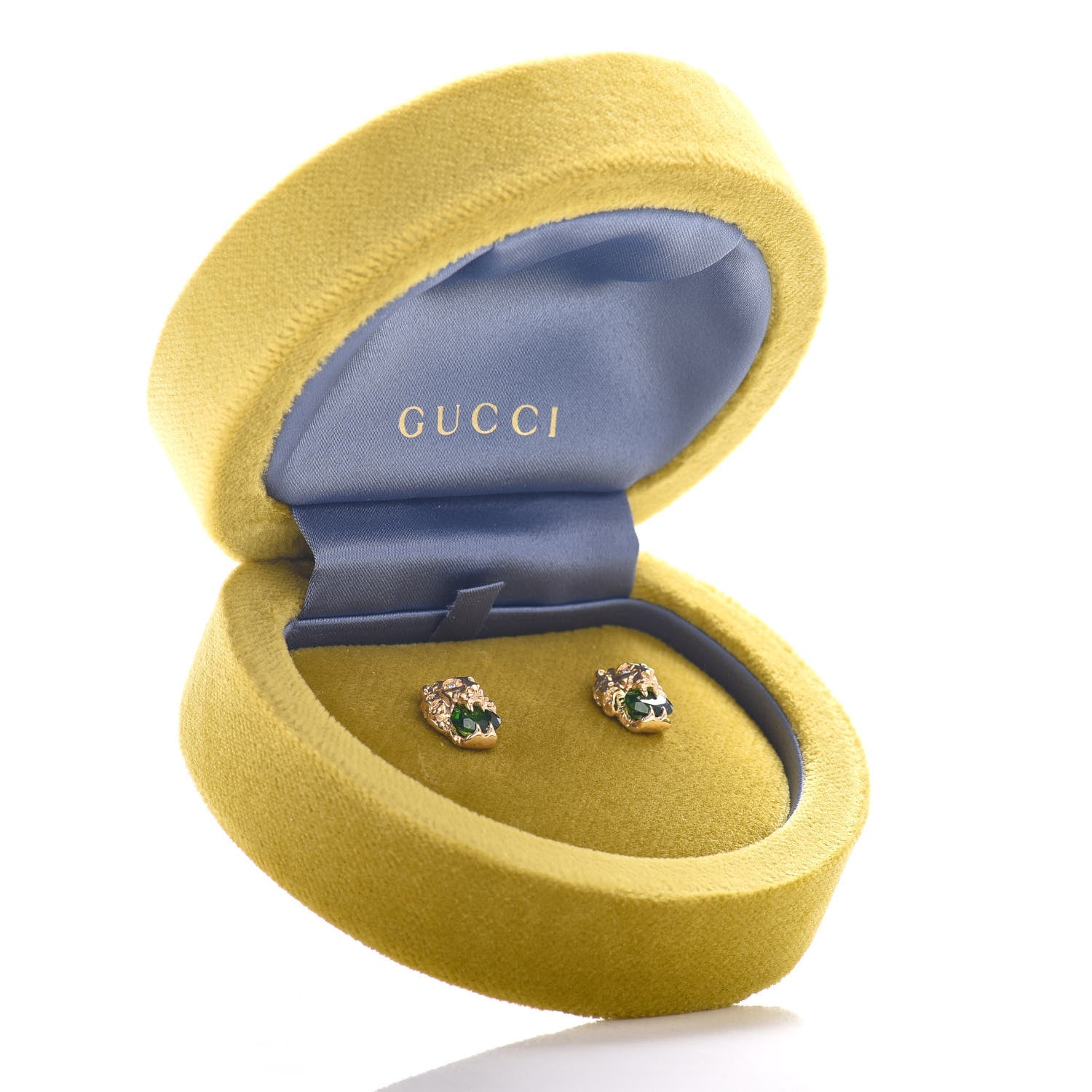 Gucci 18K Yellow Gold Diamond Chrome Diopside Lion Head Stud Earrings 5 of 5