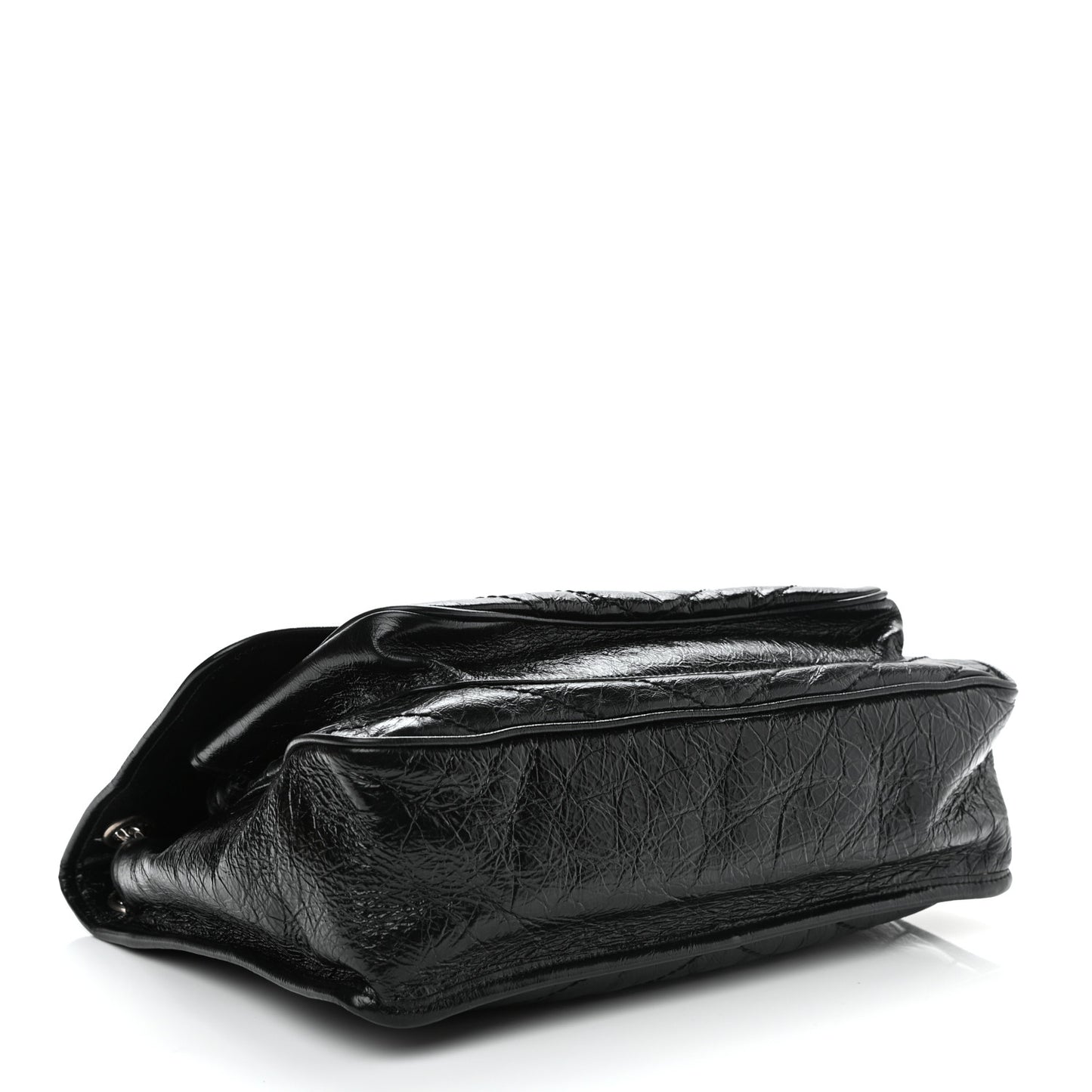 Crinkled Calfskin Matelasse Monogram Large Niki Chain Satchel Black