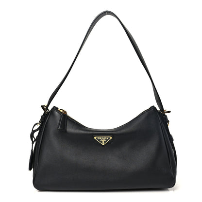 Prada Soft Calfskin Medium Aimee Shoulder Bag Black 1 of 9