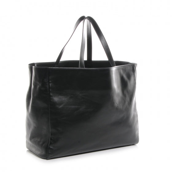 Leather Reversible East West Shopping Tote Black