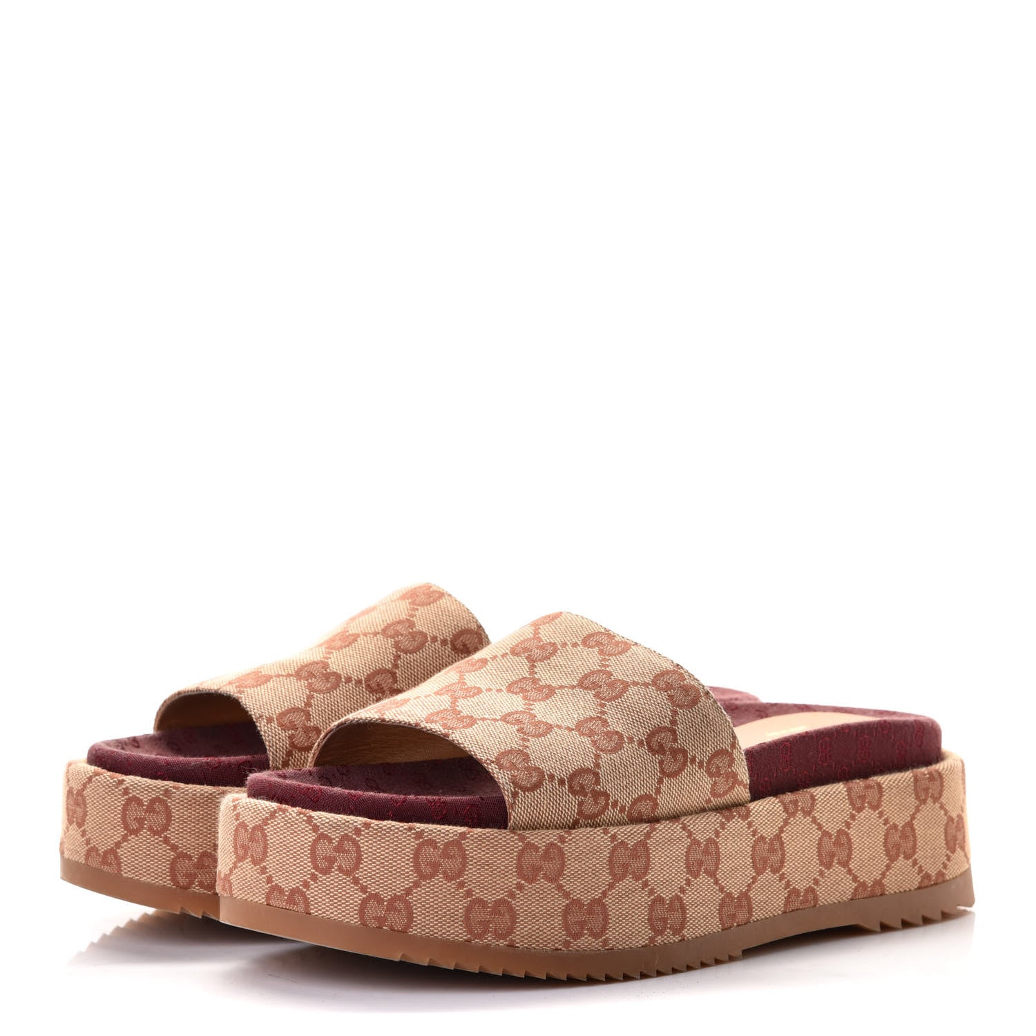 Gucci Canvas GG Monogram Angelina Platform Slide Sandals 37.5 Beige Ruggine 2 of 8
