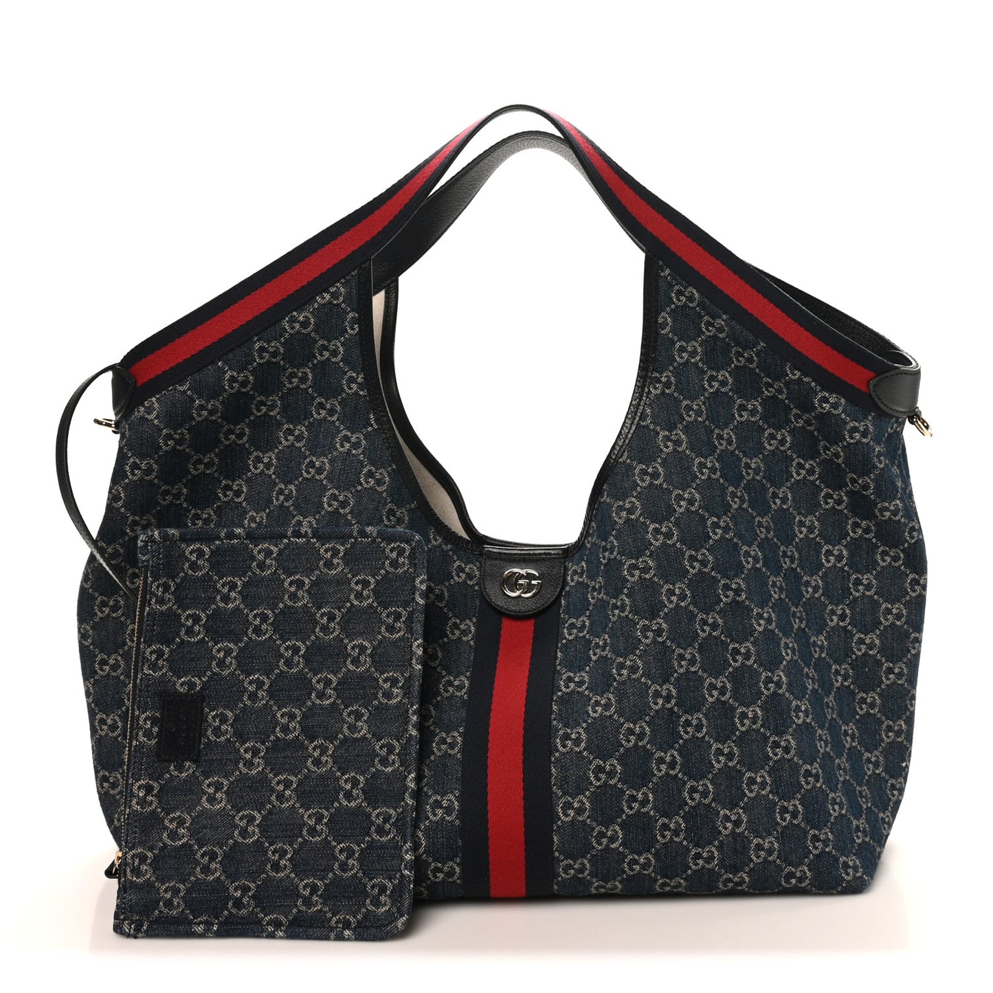 Denim GG Monogram Web Large Giglio Tote Blue