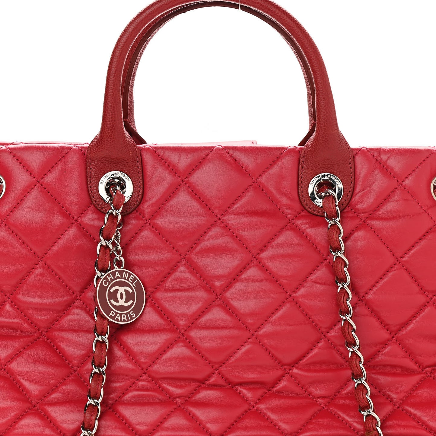 Calfskin Caviar Quilted Large Shopping Tote Red