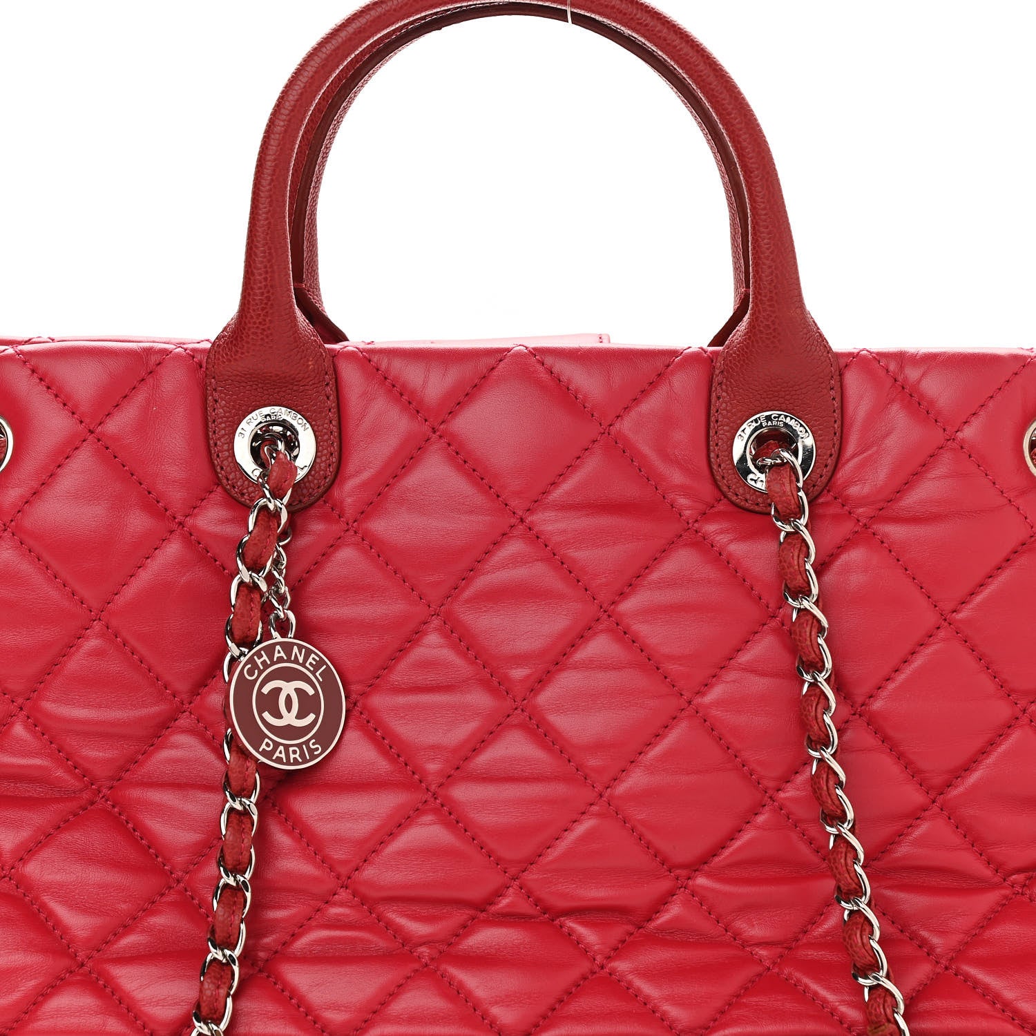 Chanel Calfskin Caviar Quilted Large Shopping Tote Red 8 of 12