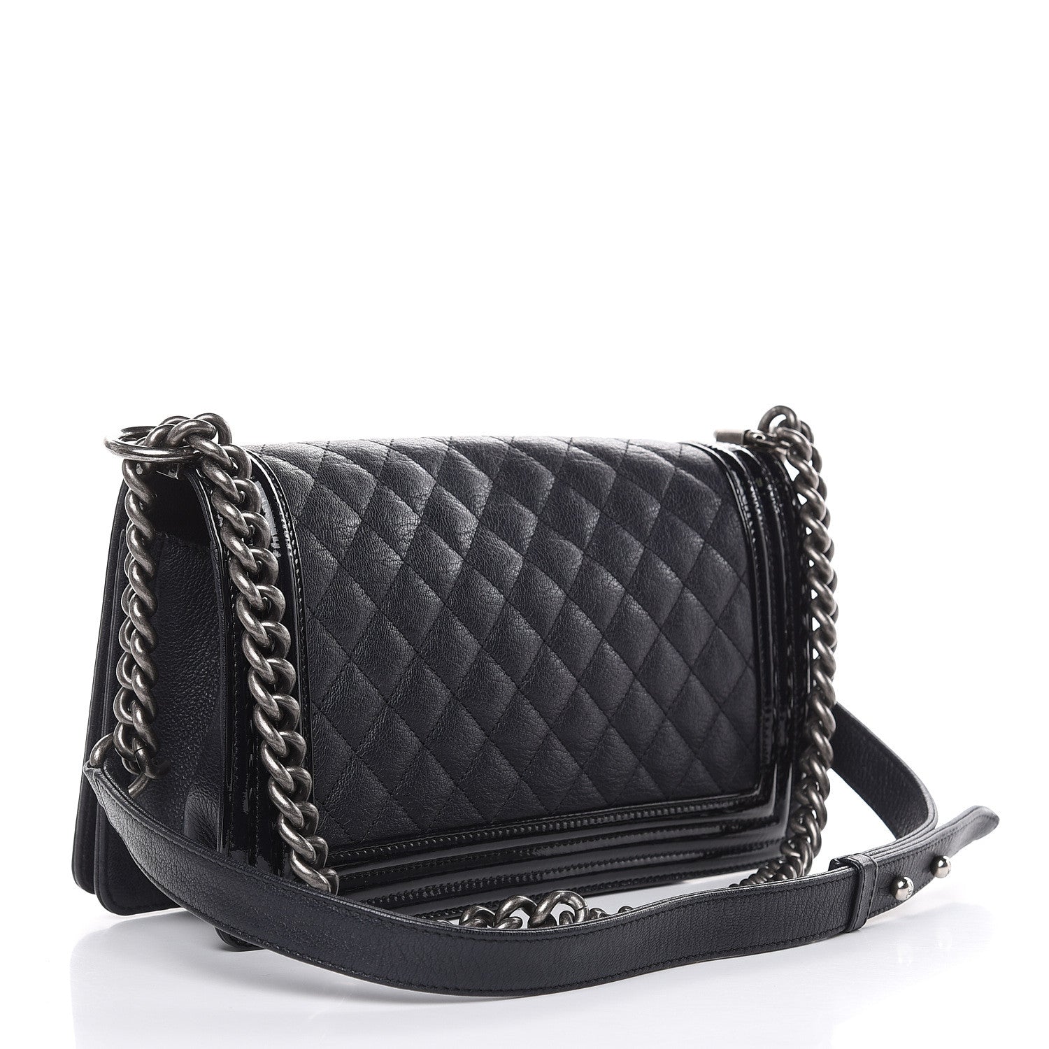 Chanel Goatskin Quilted Patent Medium Duo Boy Flap Black 3 of 13