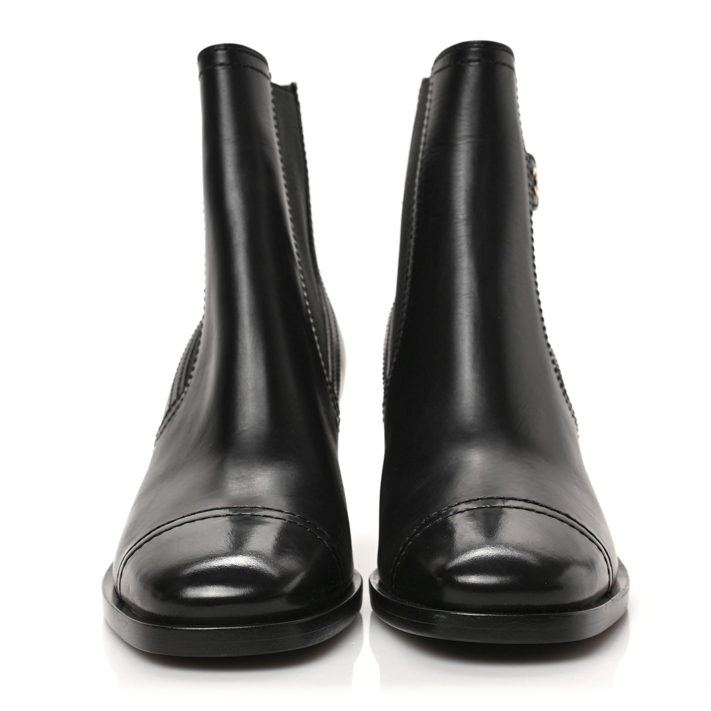 Calfskin Patent Cap Toe Short Boots 36.5 Black