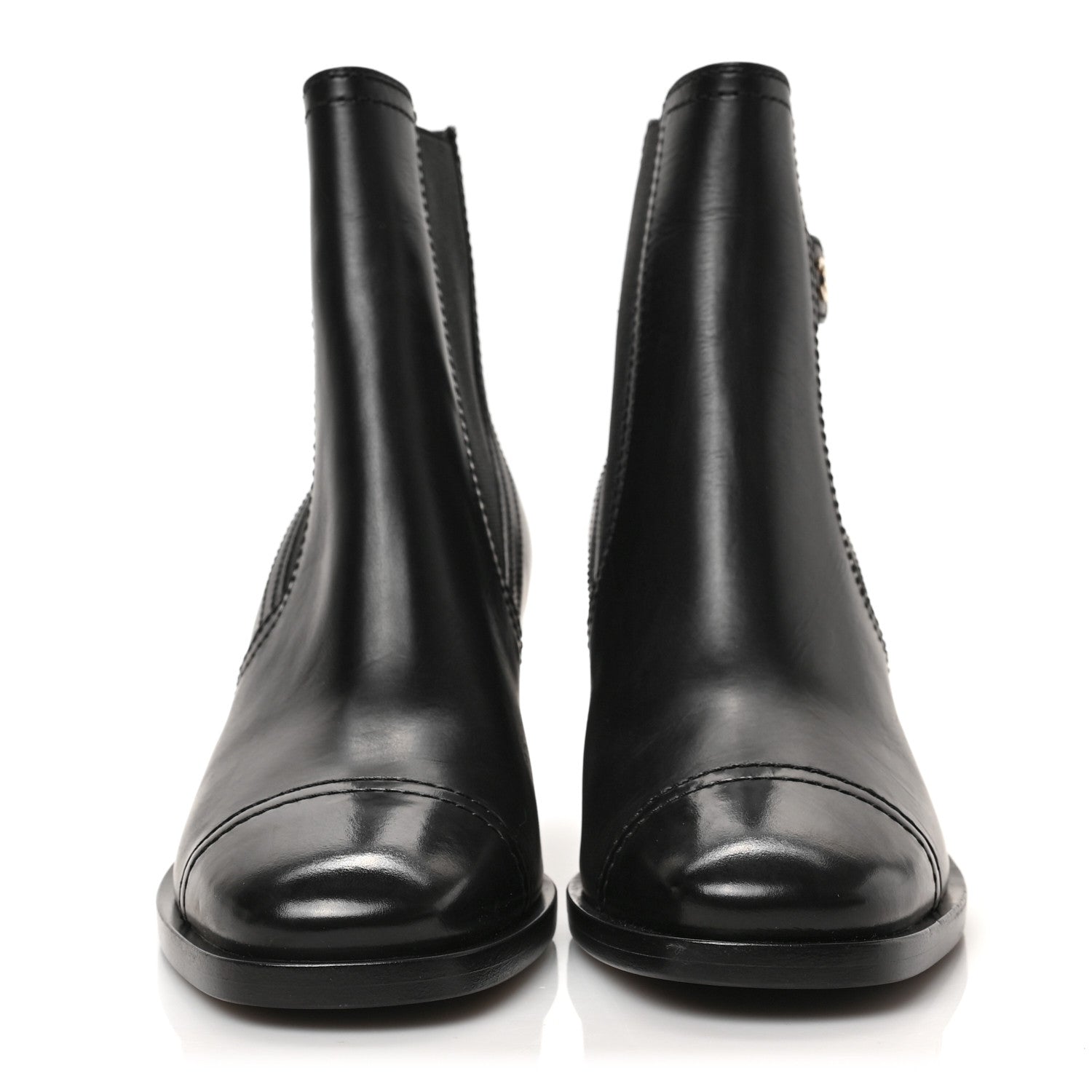 Chanel Calfskin Patent Cap Toe Short Boots 36.5 Black 2 of 8