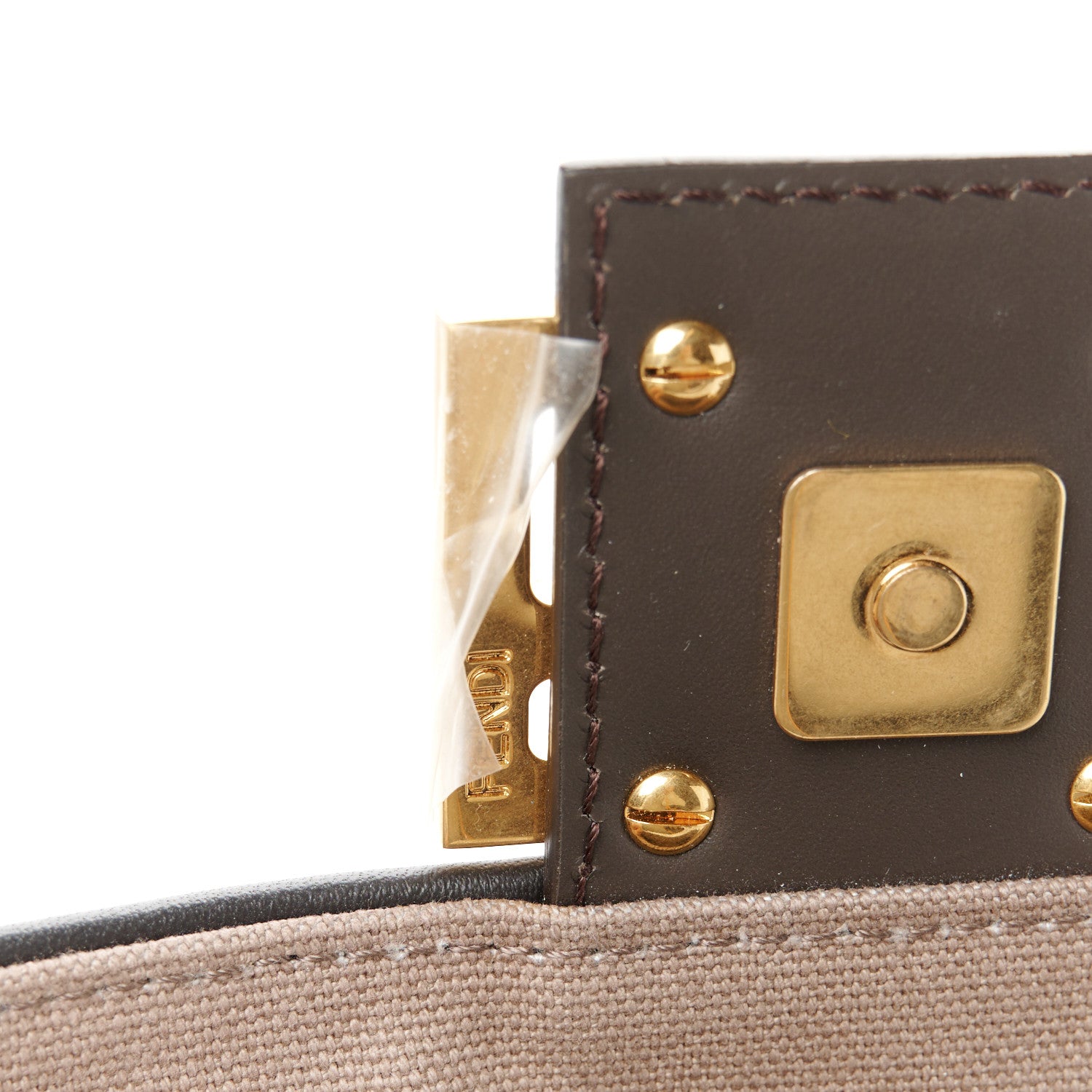 Fendi Canvas Vitello King FF Embroidered Baguette Tartufo Ebano 7 of 12