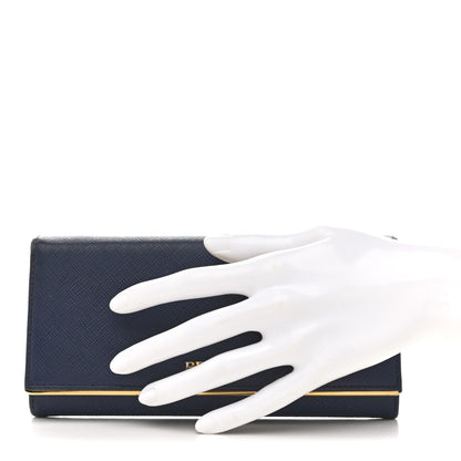Prada Saffiano Metal Bar Continental Flap Wallet Bluette 2 of 11