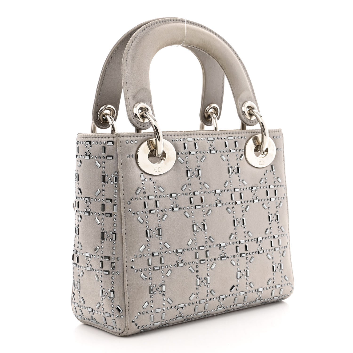 Christian Dior Satin Crystal Cannage Mini Lady Dior Gray 3 of 16