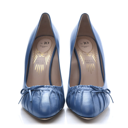 Gucci Nappa Bow High Heel Pumps 38 Riviera Blue 2 of 9