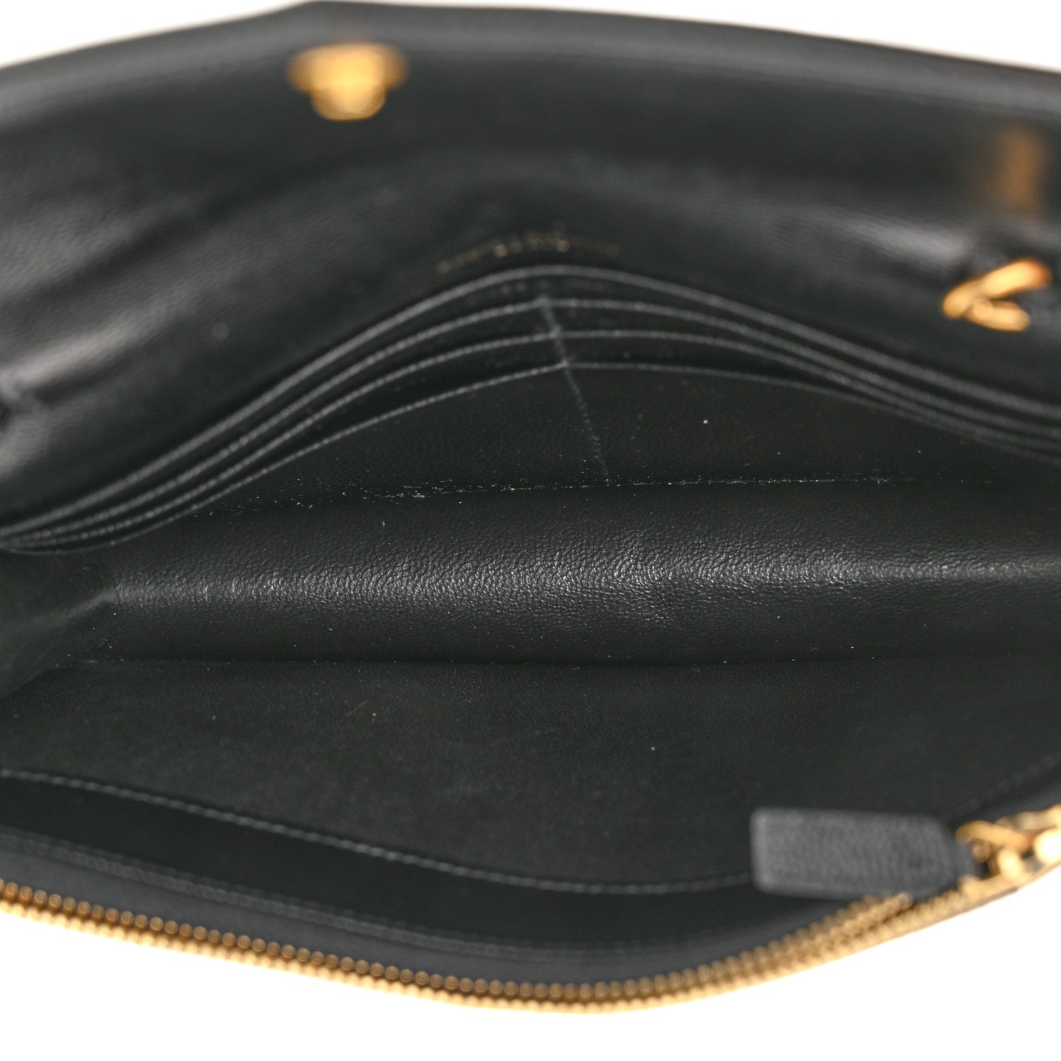 Saint Laurent Grain De Poudre Matelasse Chevron Monogram Envelope Chain Wallet Black 5 of 10