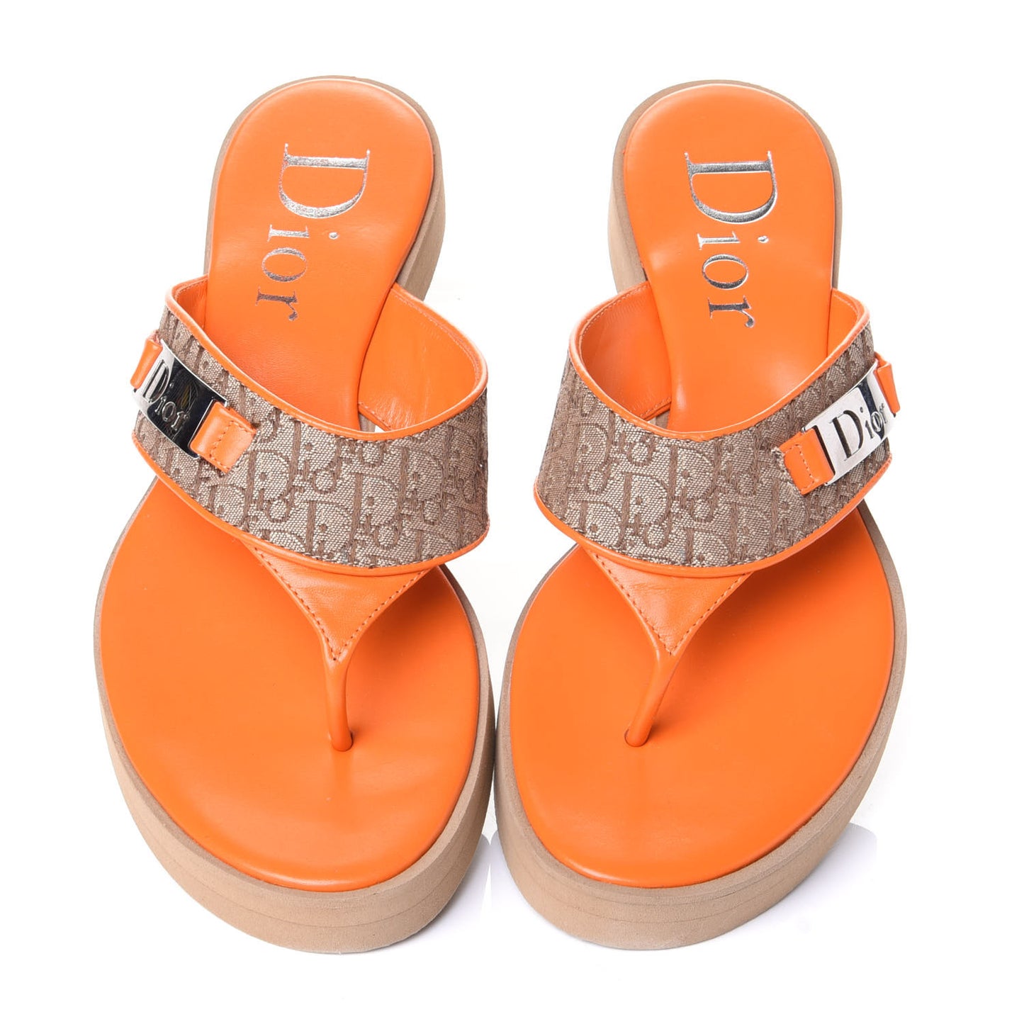 Calfskin Monogram Trotter Thong Sandals 37 Orange