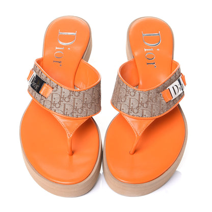 Christian Dior Calfskin Monogram Trotter Thong Sandals 37 Orange 5 of 11