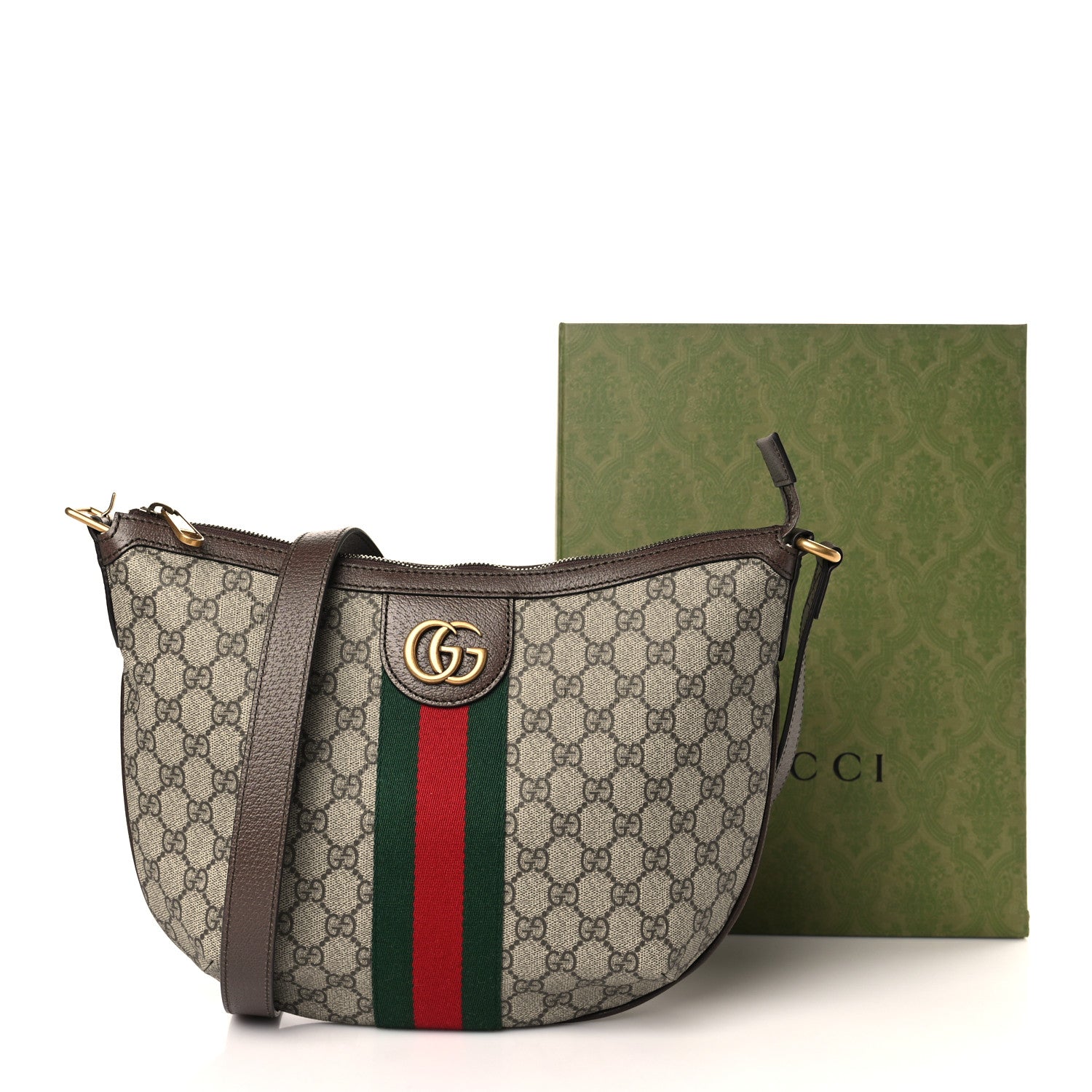 Gucci GG Supreme Monogram Web Small Ophidia Half Moon Hobo Brown 11 of 11