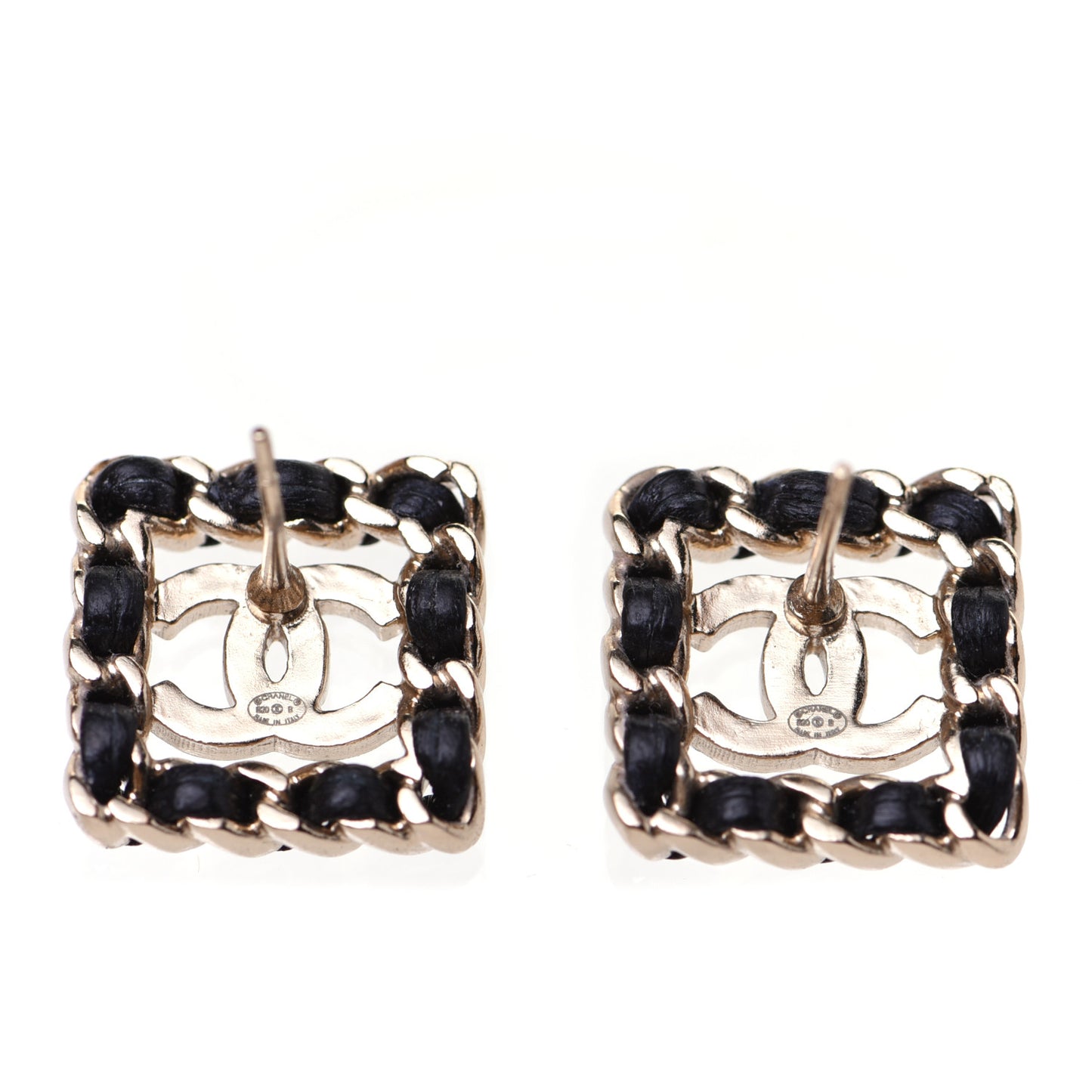 Crystal Lambskin Chain Sergeant Stud Earrings Black Gold