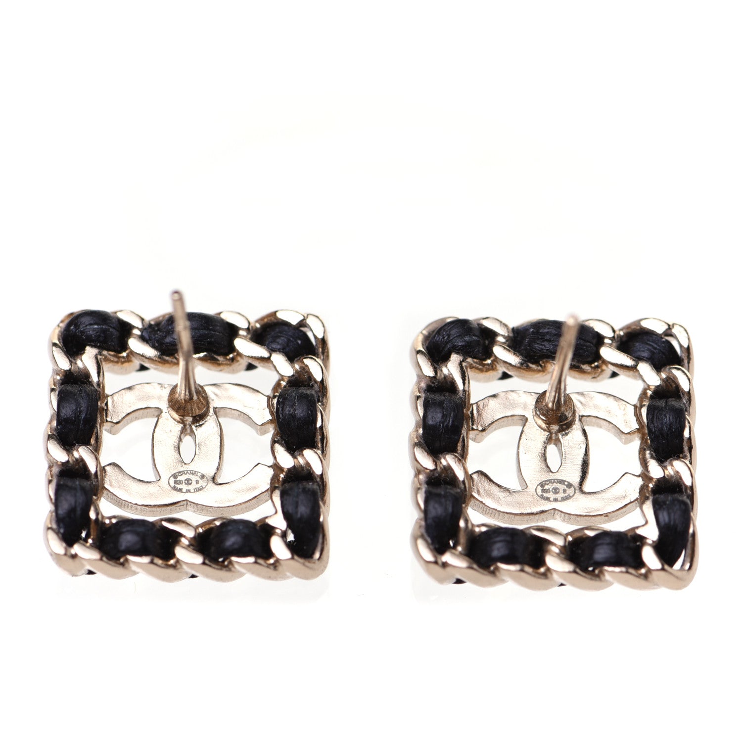 Chanel Crystal Lambskin Chain Sergeant Stud Earrings Black Gold 9 of 9