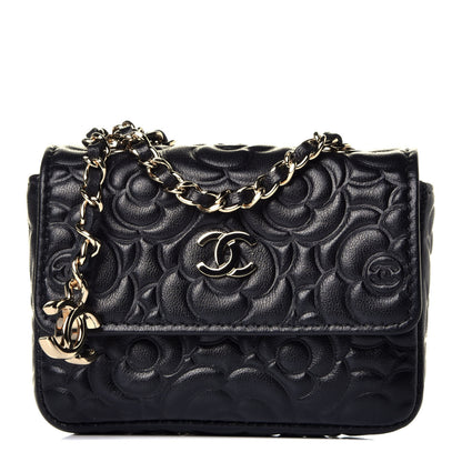 Chanel Lambskin Camellia Embossed Chain Belt Bag Black 1 of 10