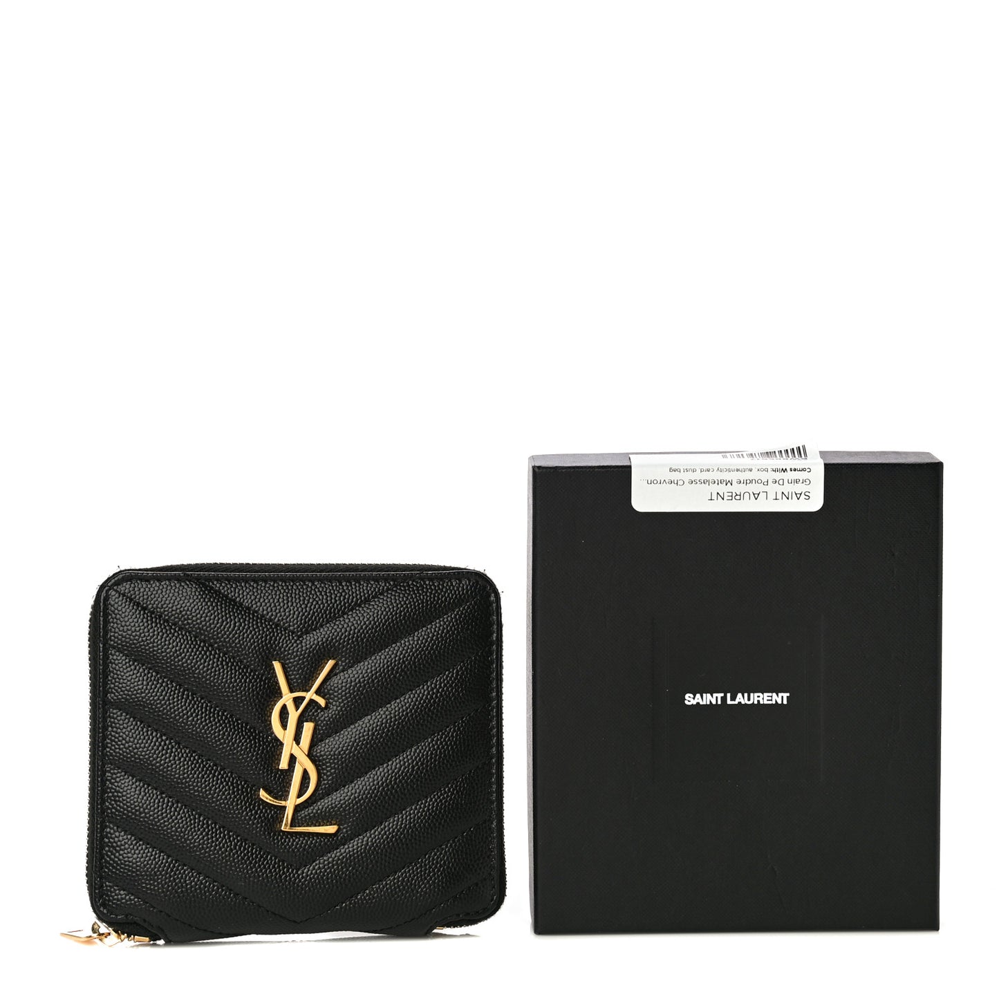 Grain De Poudre Matelasse Chevron Monogram Compact Zip Around Wallet Black
