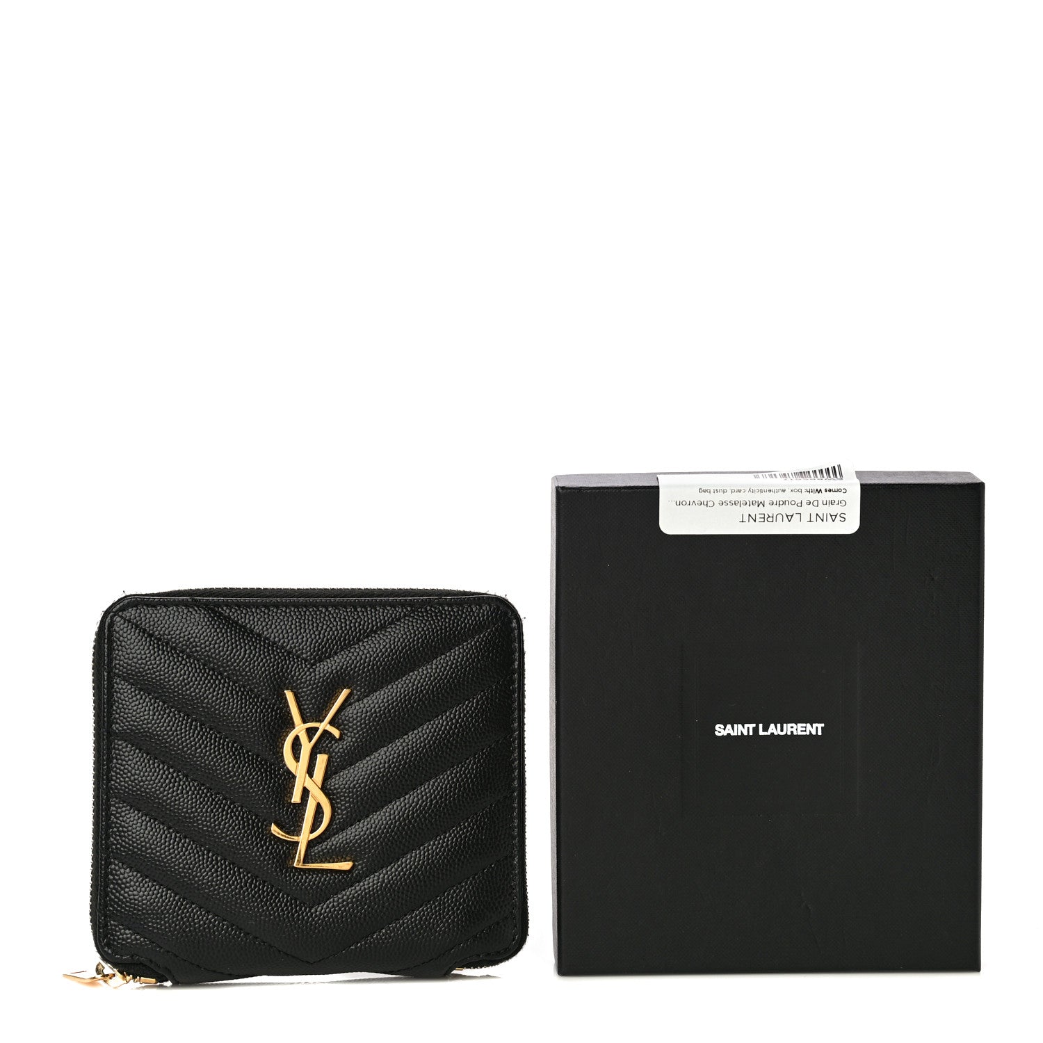 Saint Laurent Grain De Poudre Matelasse Chevron Monogram Compact Zip Around Wallet Black 21 of 21