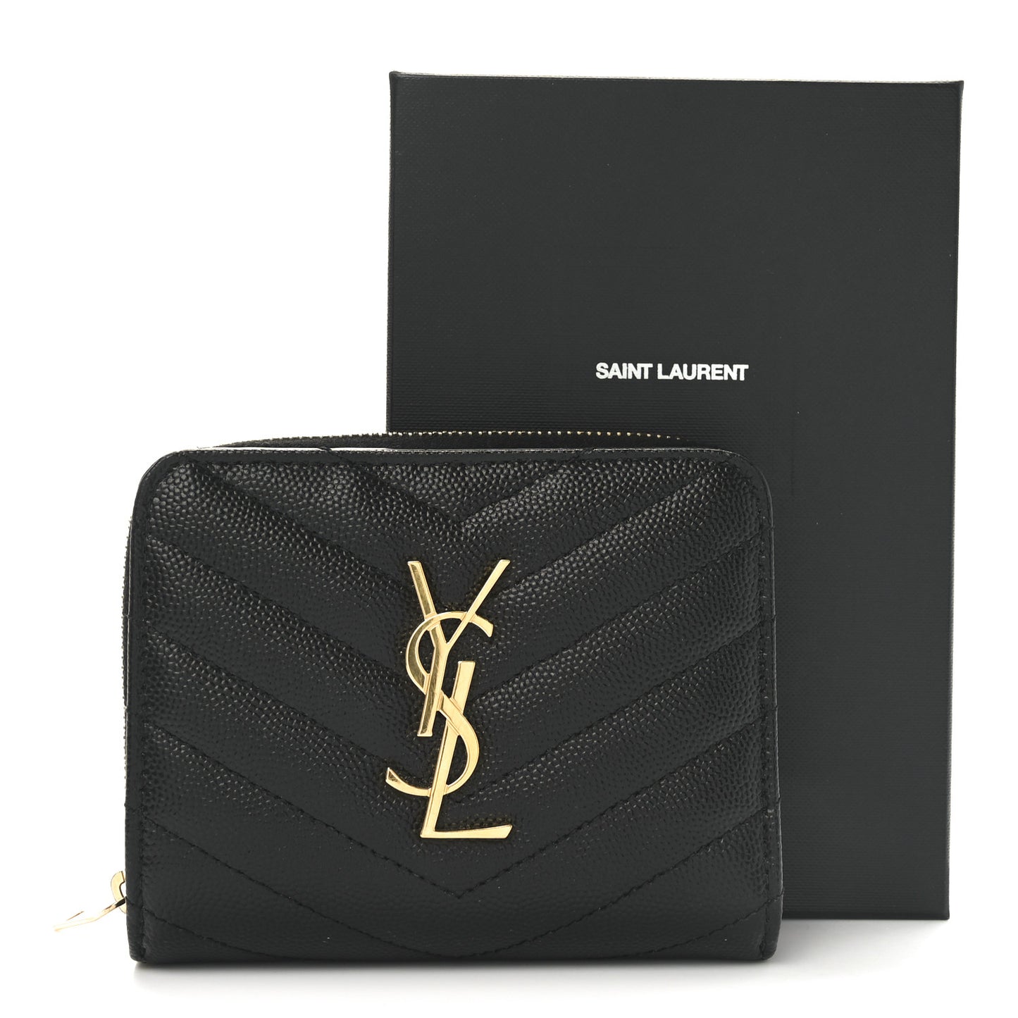 Grain De Poudre Matelasse Chevron Monogram Compact Zip Around Wallet Black