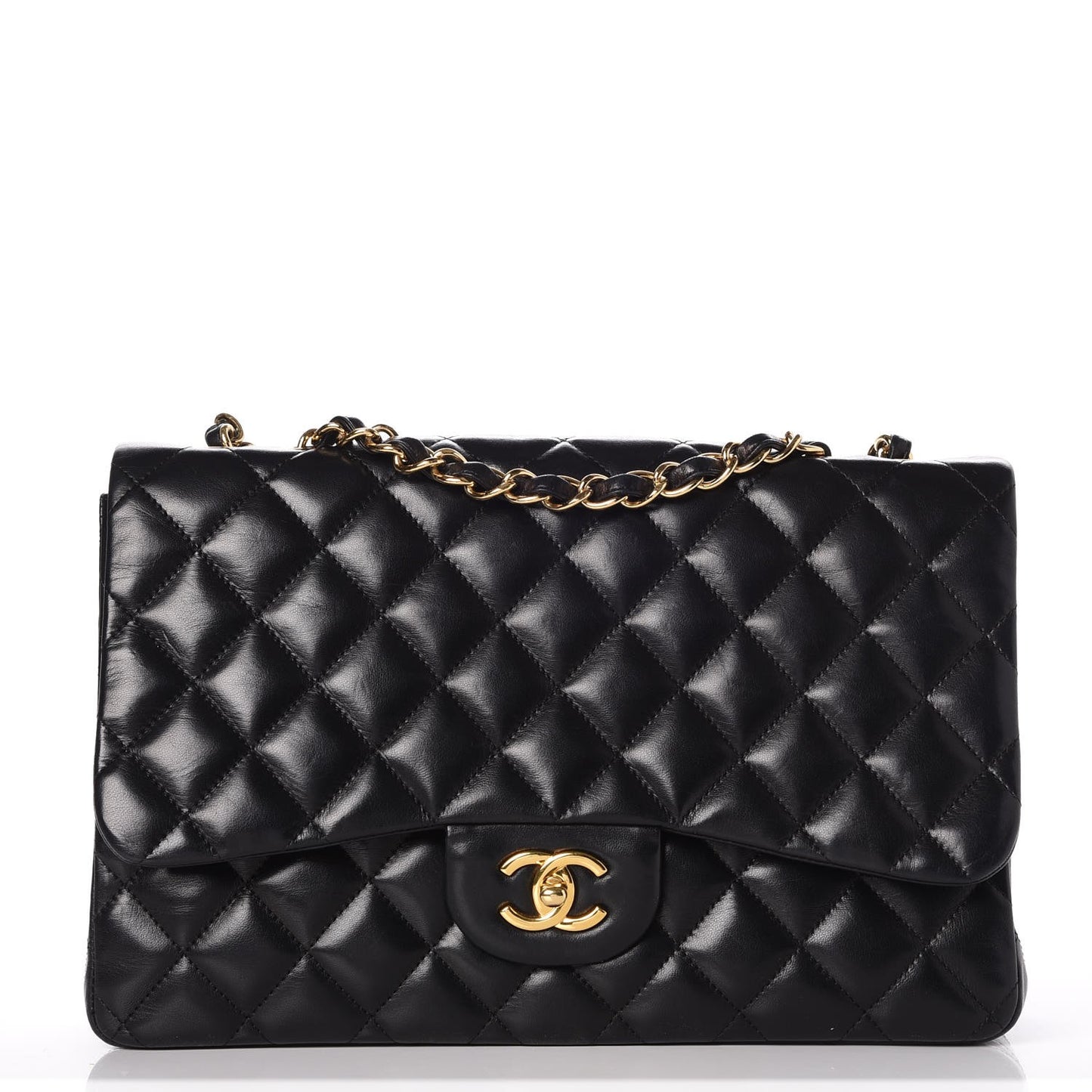 Lambskin Quilted Jumbo Single Flap Black