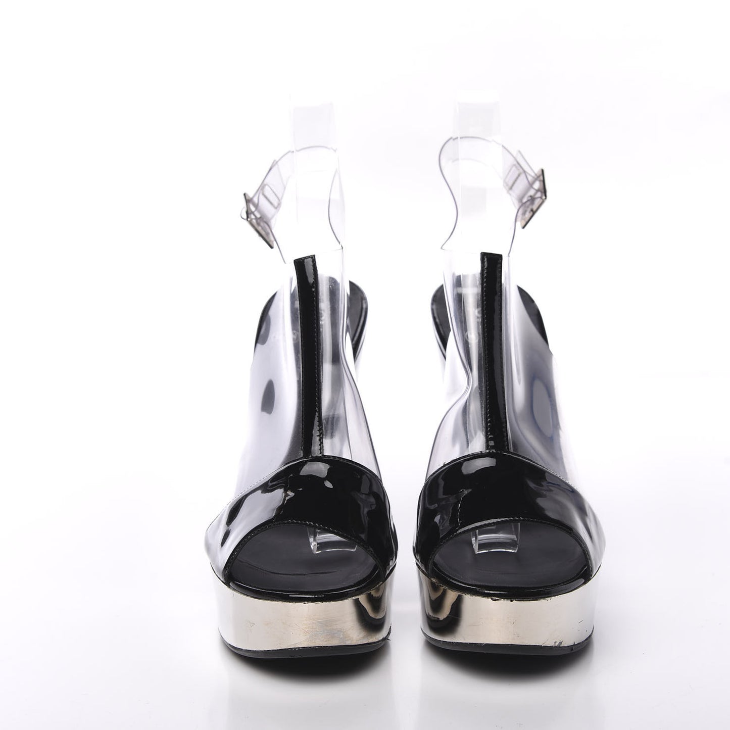Patent PVC Peep Toe Wedge Sandals 40.5 Transparent Black