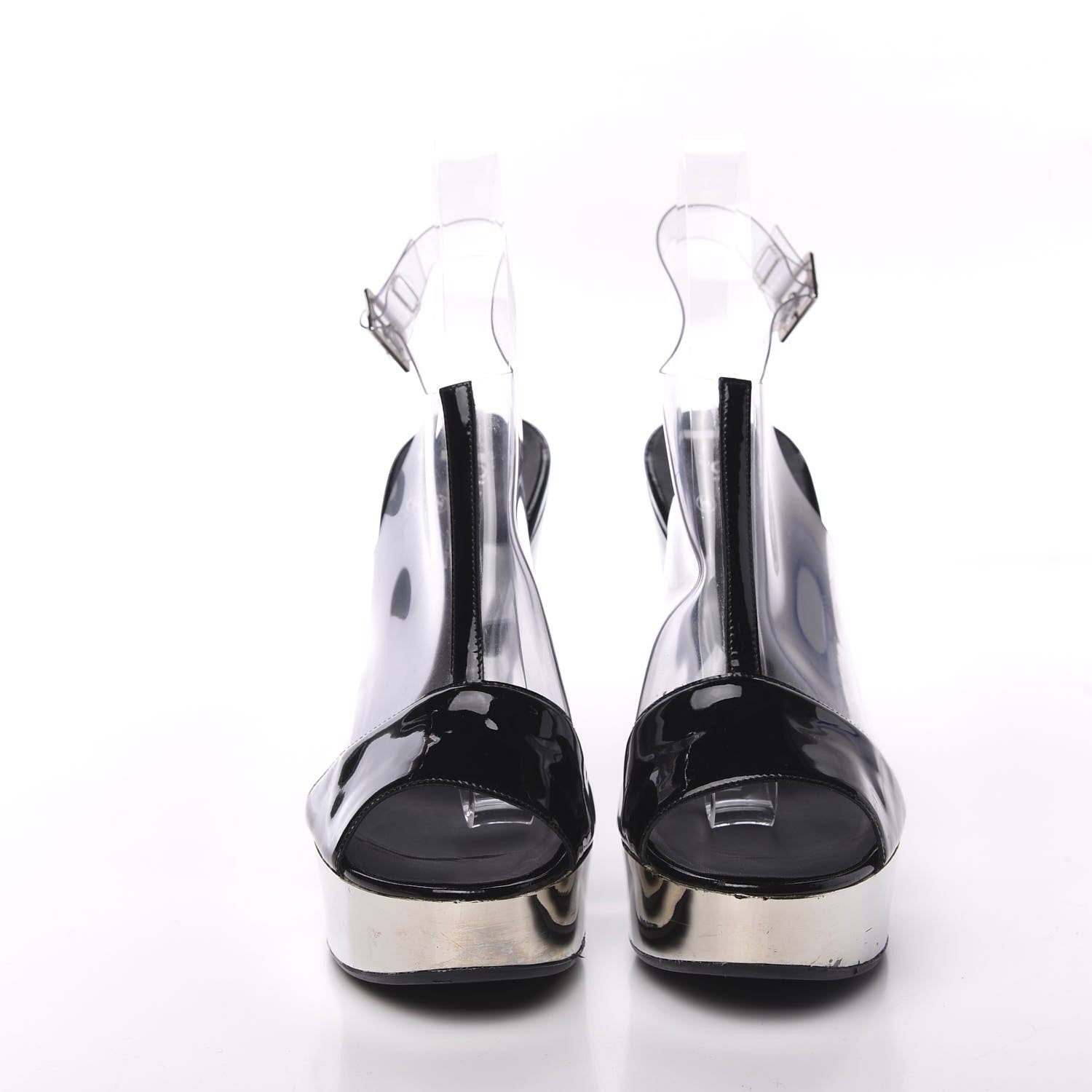 Chanel Patent PVC Peep Toe Wedge Sandals 40.5 Transparent Black 2 of 12