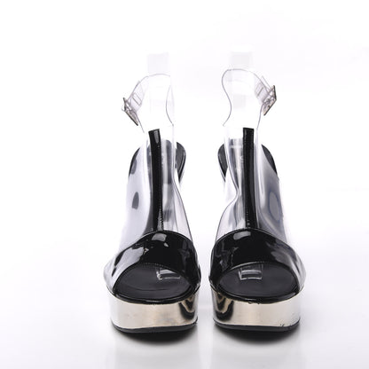 Chanel Patent PVC Peep Toe Wedge Sandals 40.5 Transparent Black 2 of 12