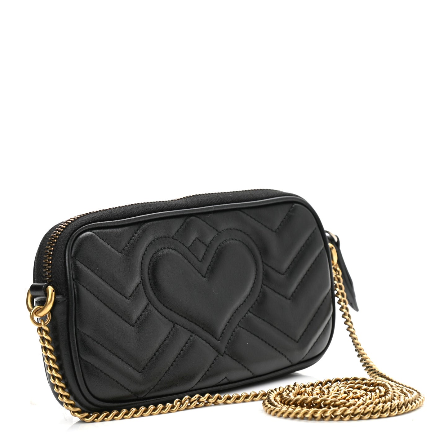 Calfskin Matelasse Mini GG Marmont Chain Crossbody Bag Black
