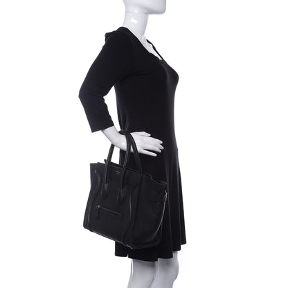 Celine Drummed Calfskin Micro Luggage Black 2 of 10