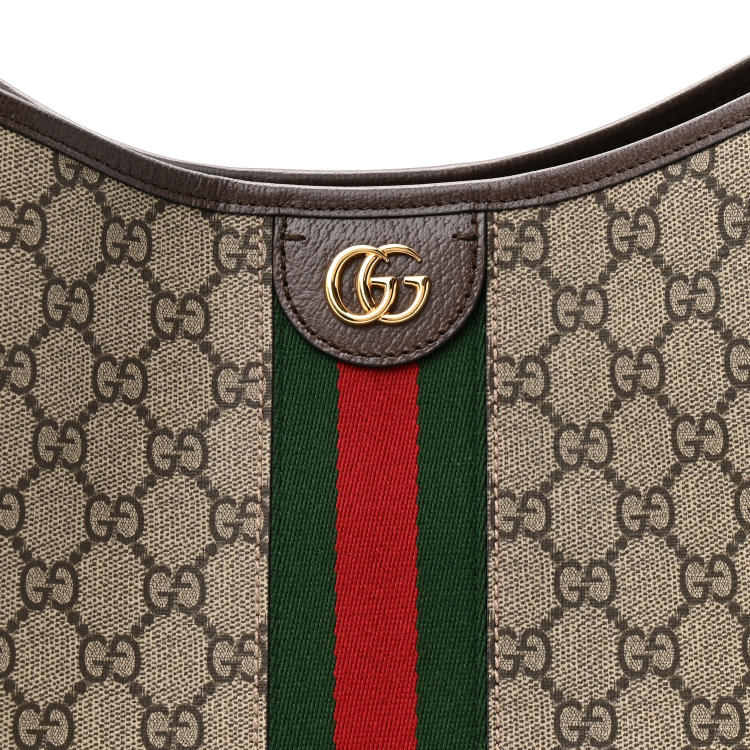 Gucci GG Supreme Monogram Textured Dollar Calfskin Web Large Ophidia Bucket Shoulder Bag Beige Ebony New Acero 15 of 23