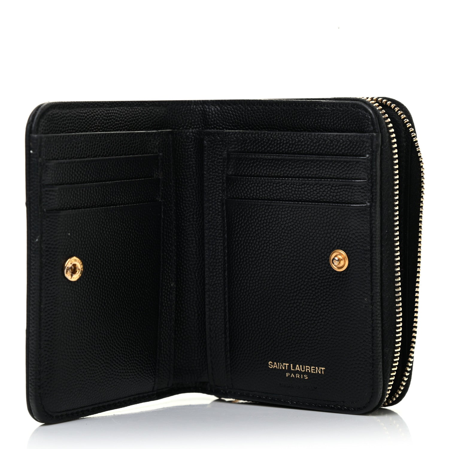 Saint Laurent Grain De Poudre Matelasse Chevron Monogram Compact Zip Around Wallet Black 4 of 6