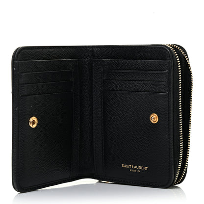 Saint Laurent Grain De Poudre Matelasse Chevron Monogram Compact Zip Around Wallet Black 4 of 6