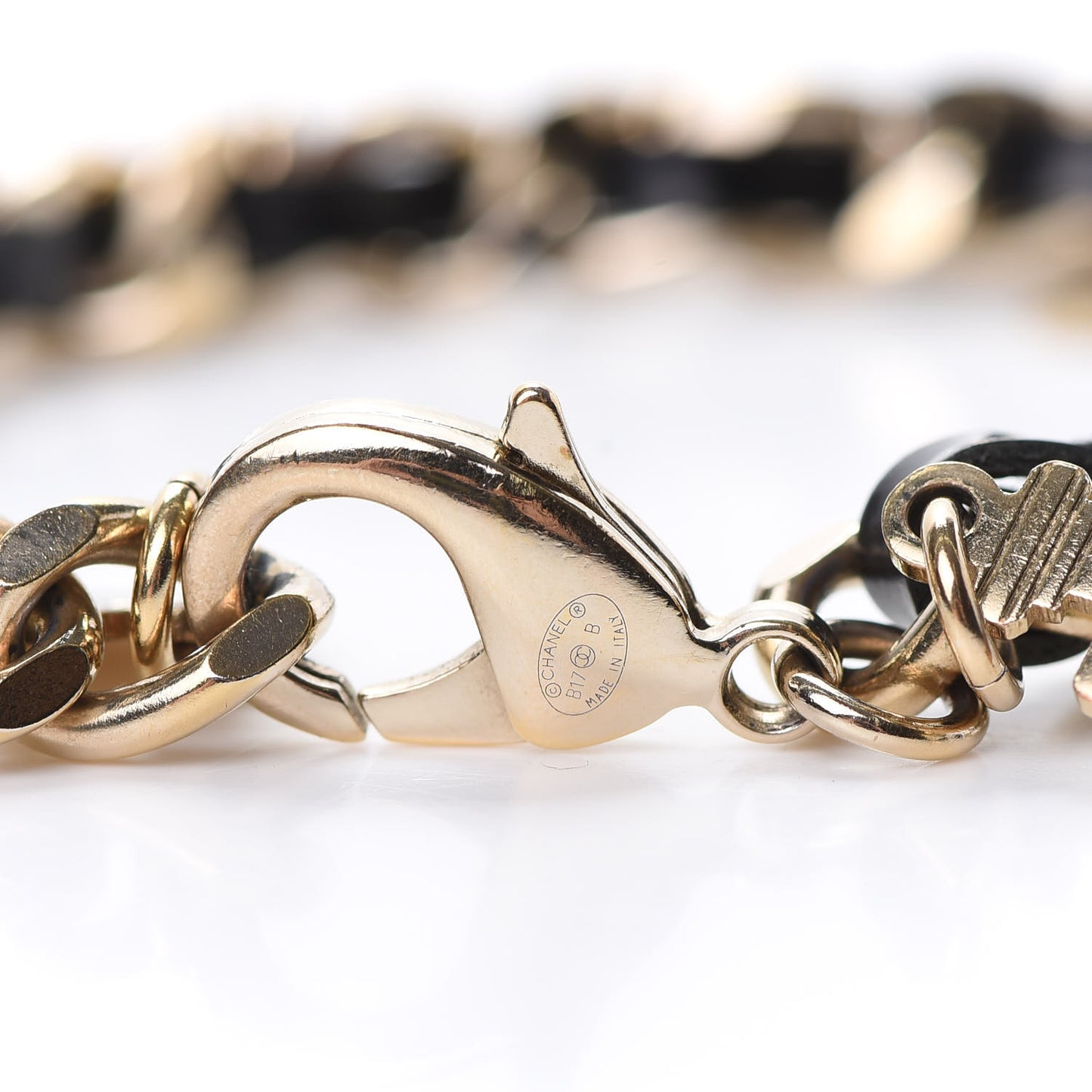 Lambskin Crystal CC Logo Charming Bracelet Gold Black