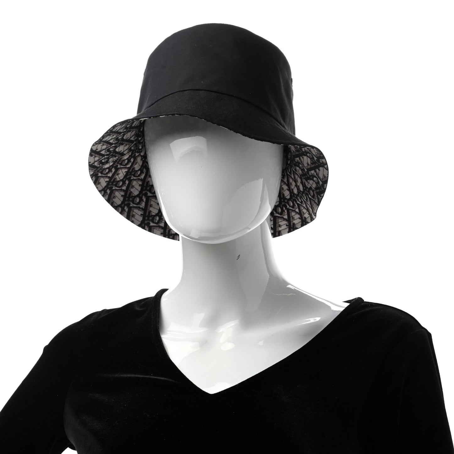 Polyester Cotton Oblique Teddy-D Brim Bucket Hat 57 Black