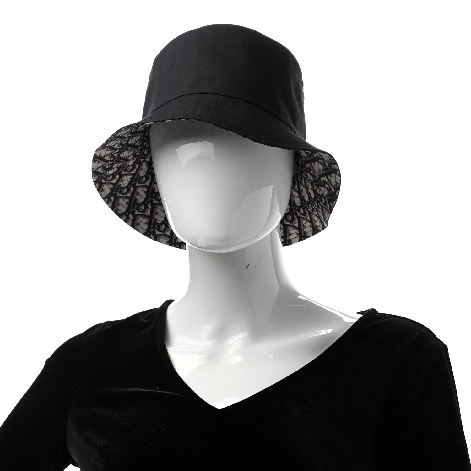 Christian Dior Polyester Cotton Oblique Teddy-D Brim Bucket Hat 57 Black 4 of 23
