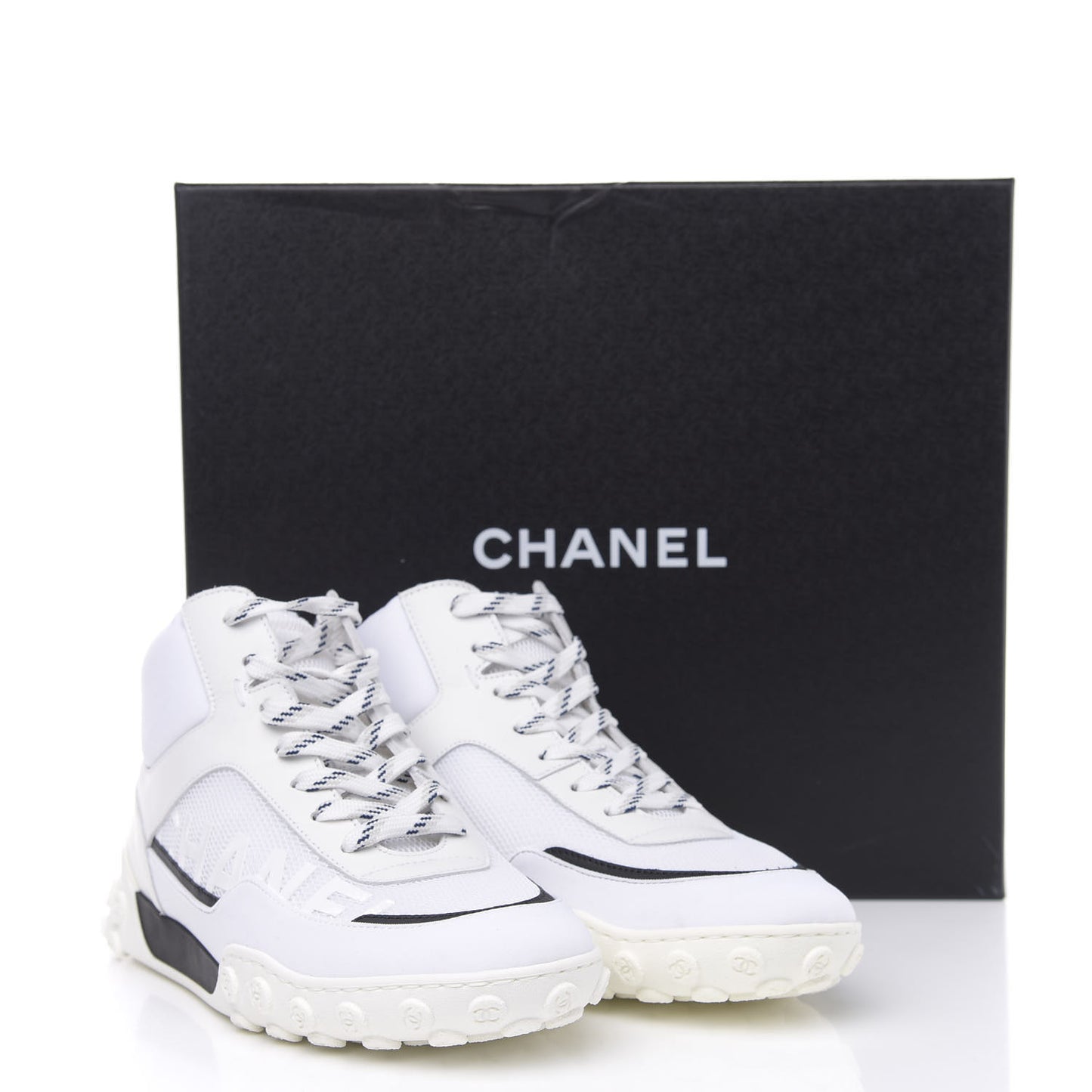 Calfskin Mesh Lycra Womens Logo High Top Sneakers 38 White