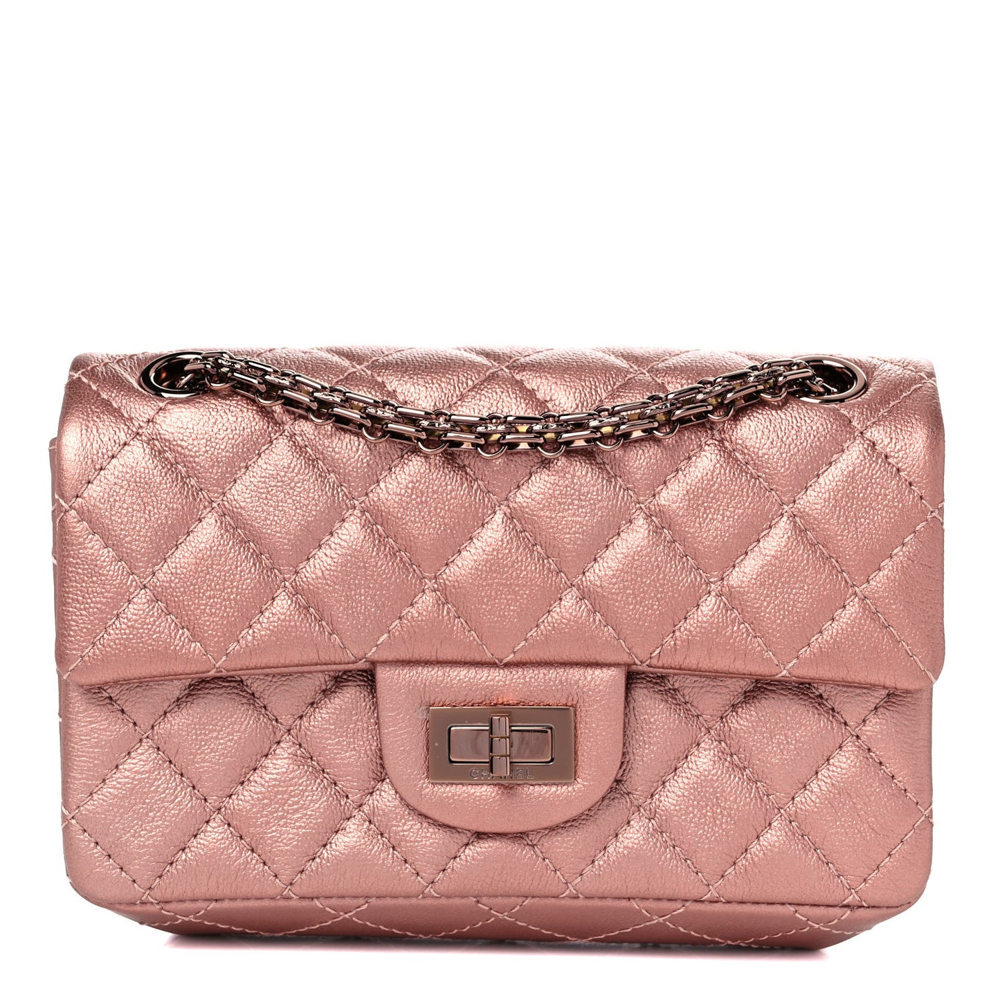 Metallic Grained Calfskin Quilted 2.55 Reissue Mini Flap Copper Pink