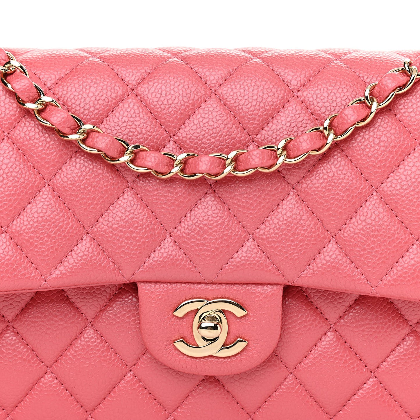 Metallic Caviar Quilted Medium Double Flap Pink