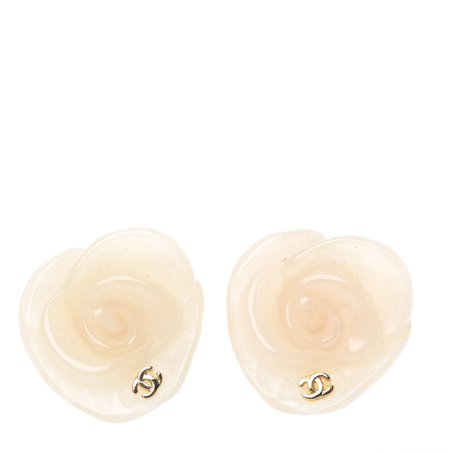 Resin CC Camellia Clip On Earrings White