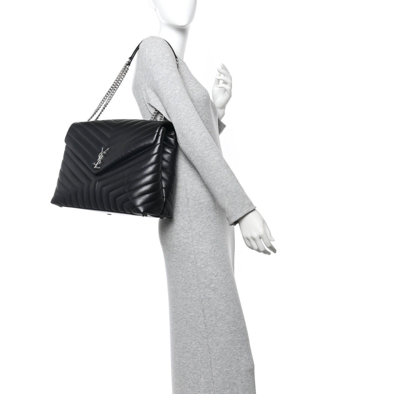 Saint Laurent Calfskin Y Quilted Monogram Large Loulou Chain Satchel Black 3 of 19