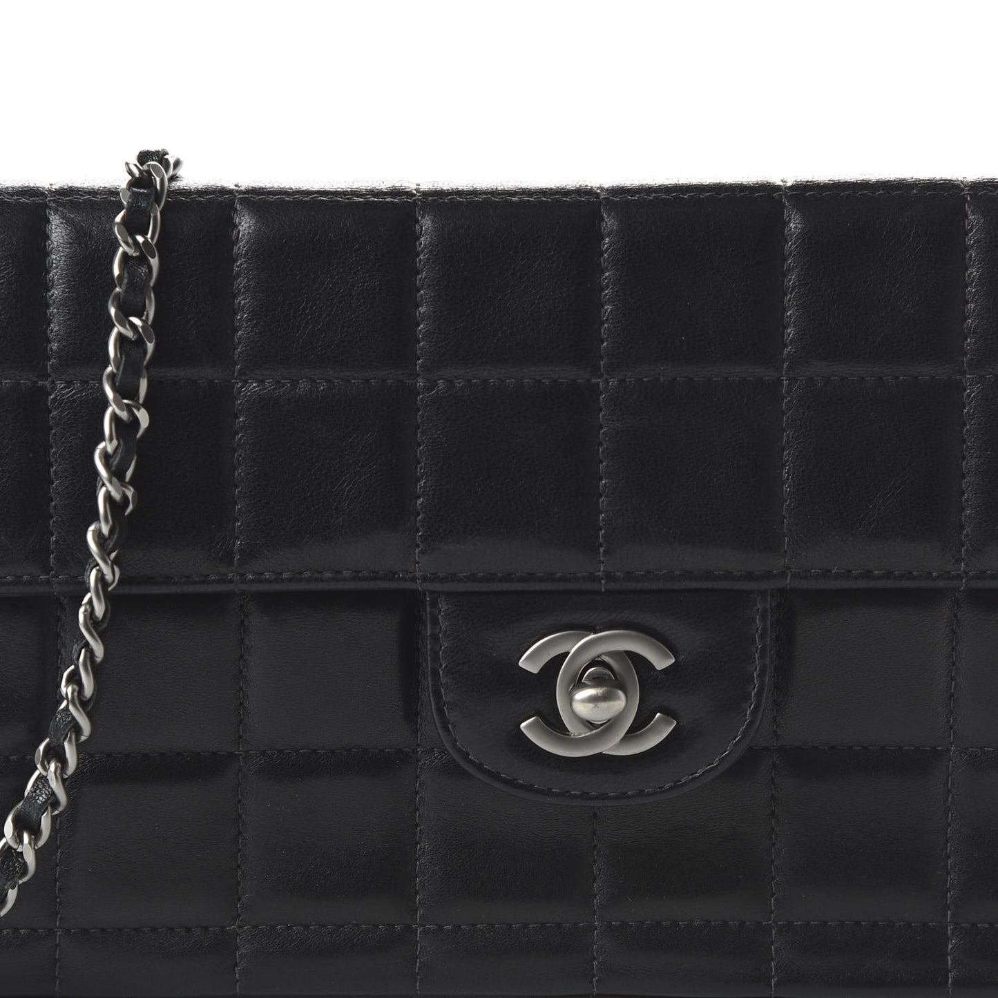 Lambskin East West Chocolate Bar Flap Black