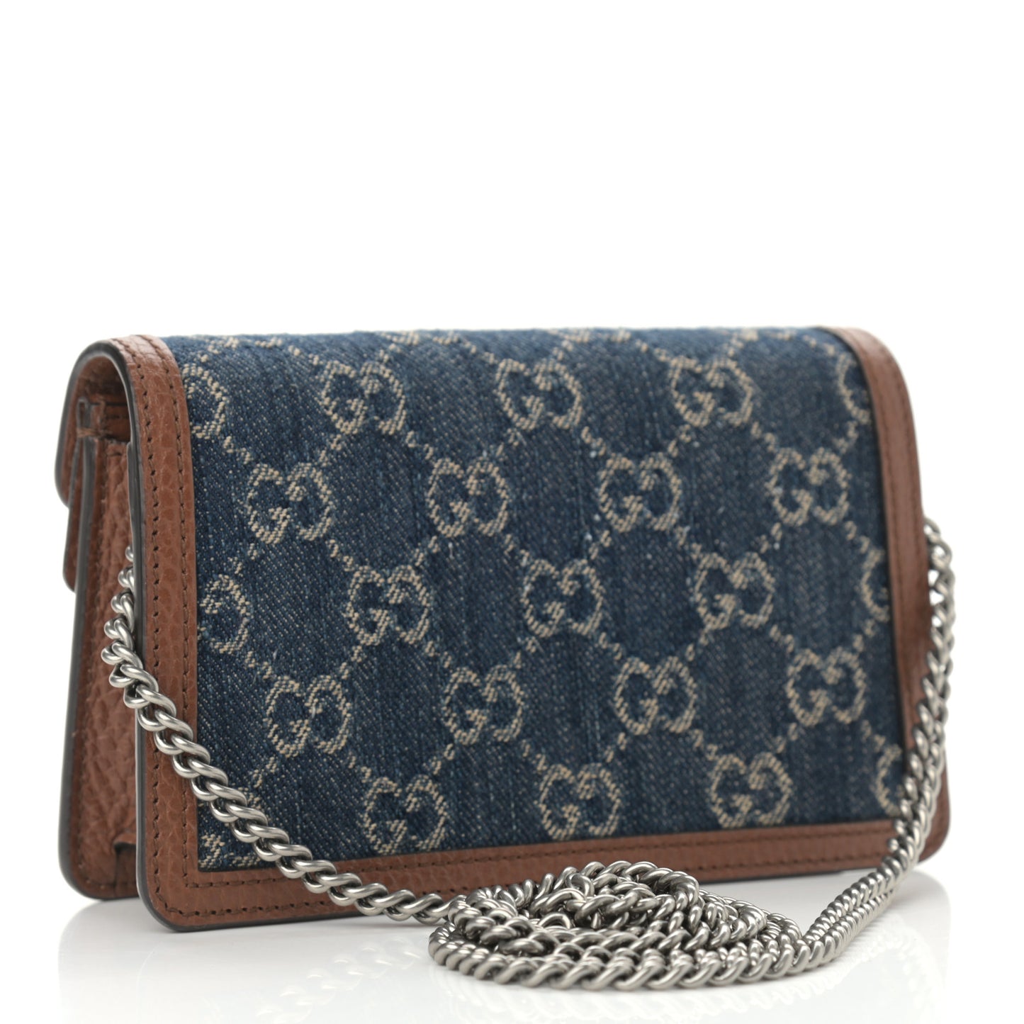 New Denim GG Monogram Dollar Calfskin Enamel Super Mini Dionysus Shoulder Bag Blue Tea Cuir Epilog Electric Blue