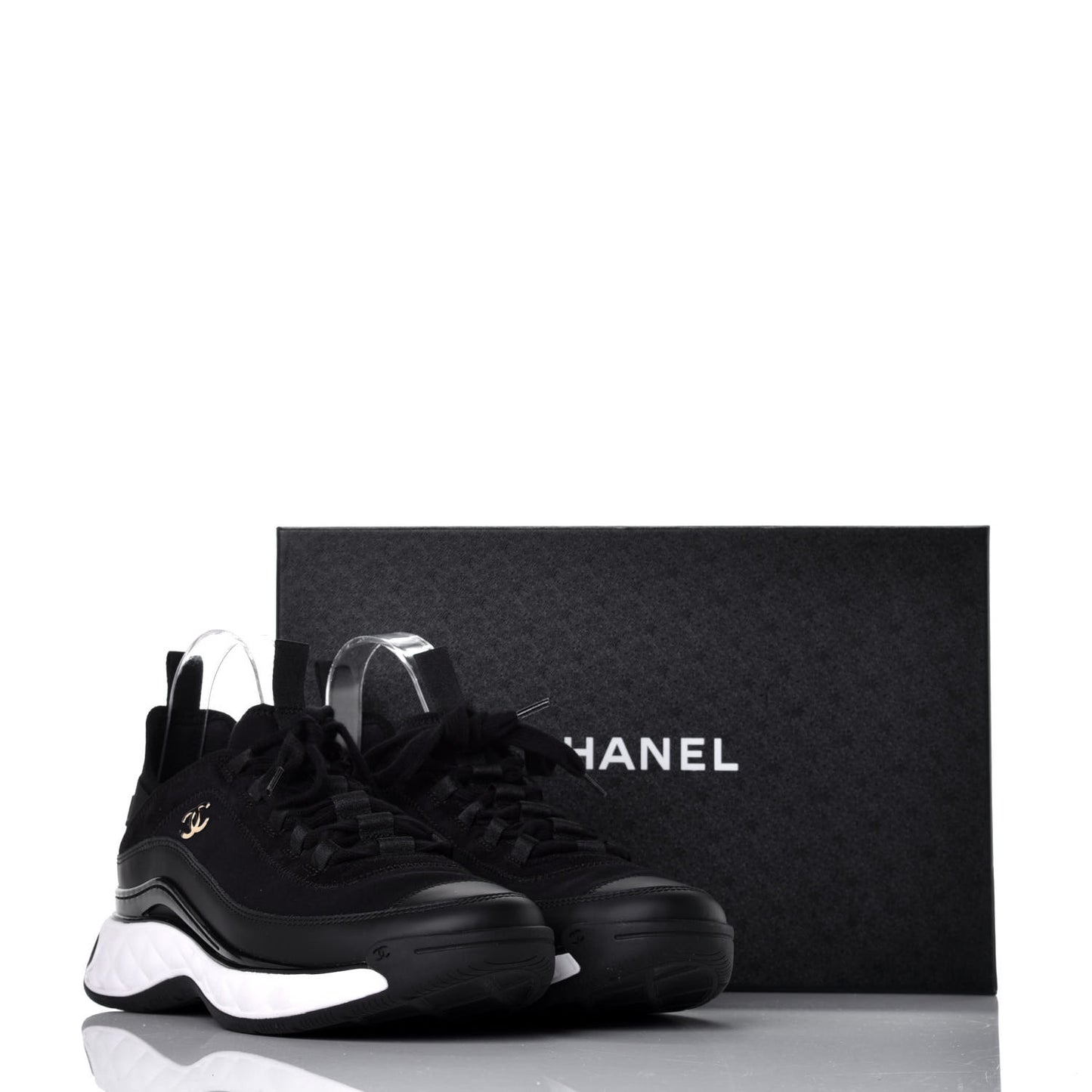 Velvet Calfskin Mixed Fibers CC Sneakers 40 Black