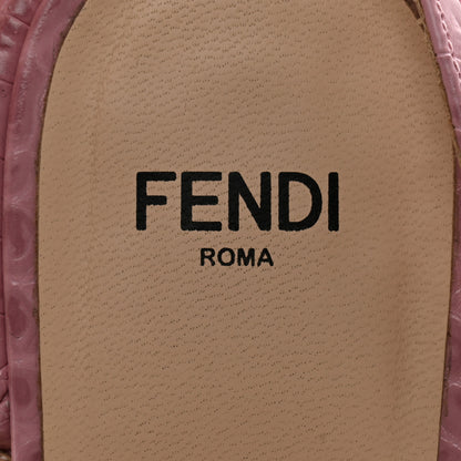 Fendi Vitello Crocodile Embossed Promenade Ankle Strap Sandals 35 Quarzo 8 of 9