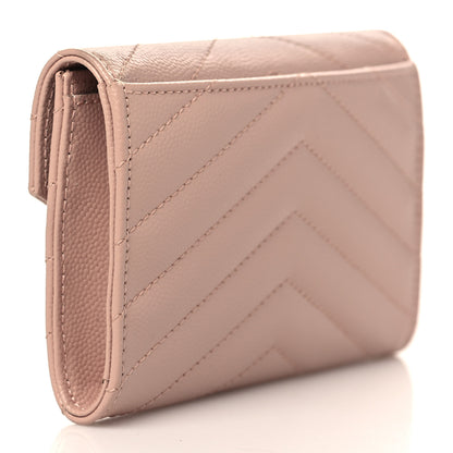 Saint Laurent Grain De Poudre Matelasse Chevron Small Monogram Envelope Wallet Pink 3 of 6