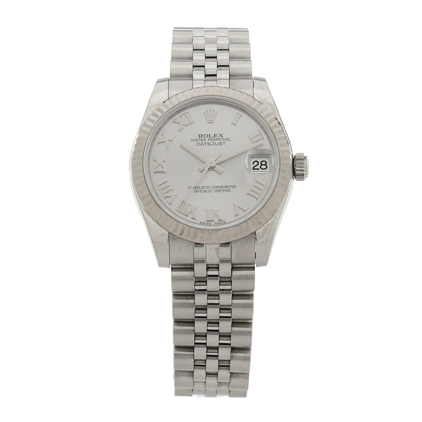 Stainless Steel 18K White Gold 31mm Oyster Perpetual Datejust Watch Silver Roman 178274