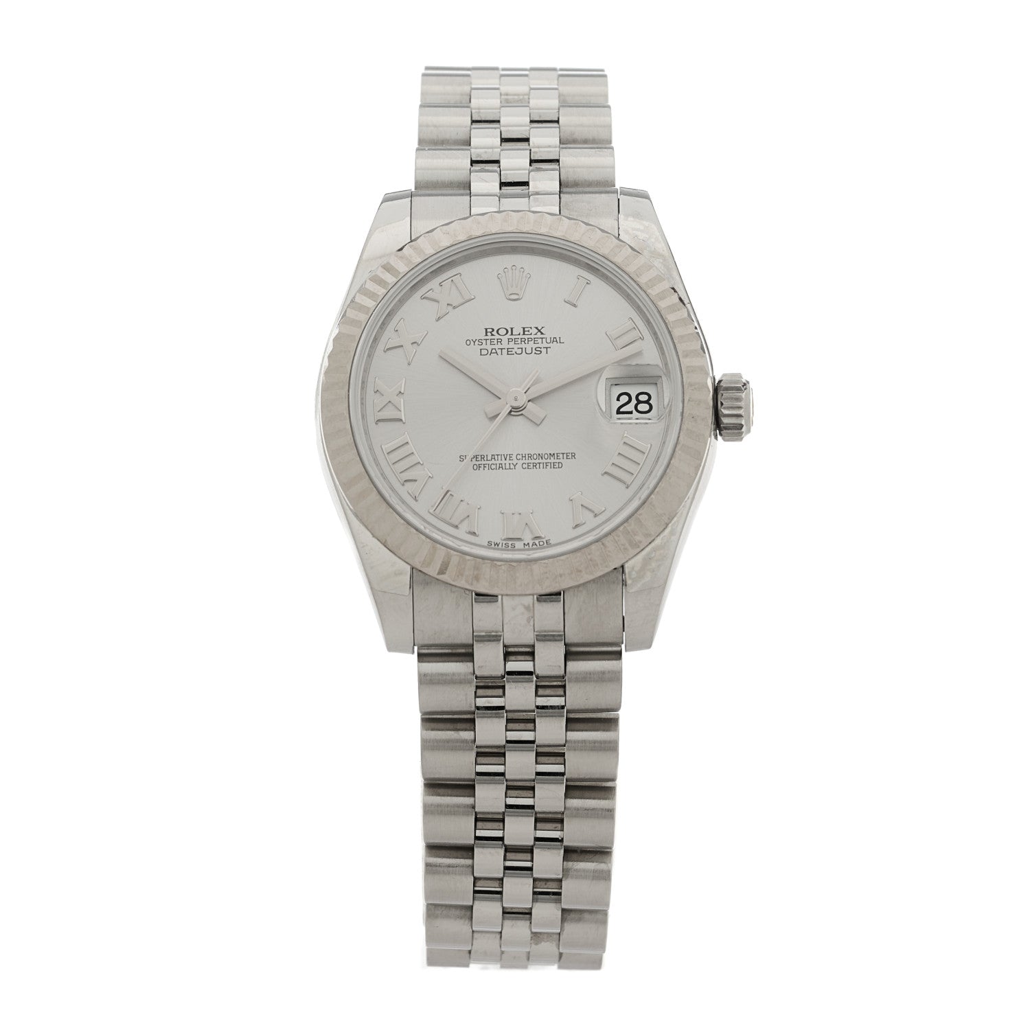 Rolex Stainless Steel 18K White Gold 31mm Oyster Perpetual Datejust Watch Silver Roman 178274 1 of 4